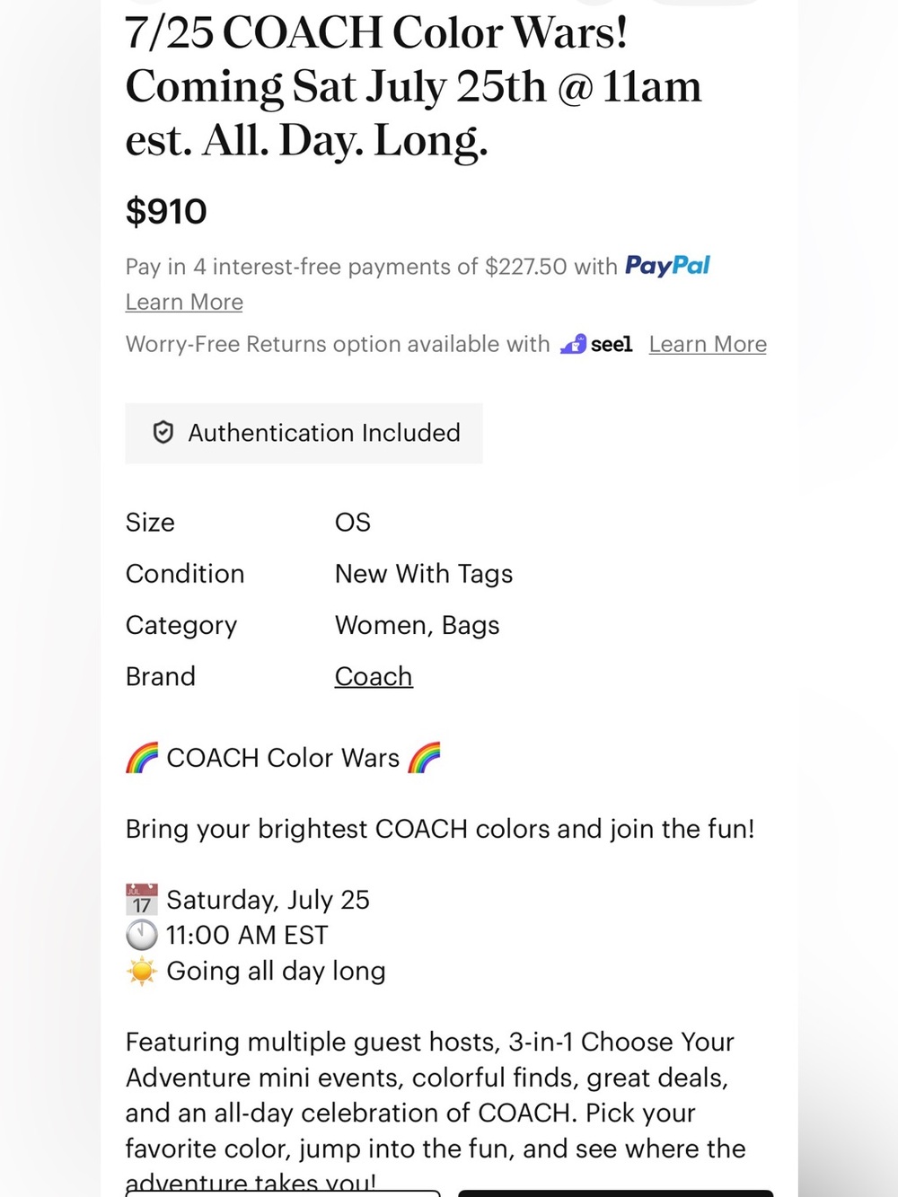 Coach Color Wars Event Poster 11 AM EST 7/25 - Picture 2 of 2